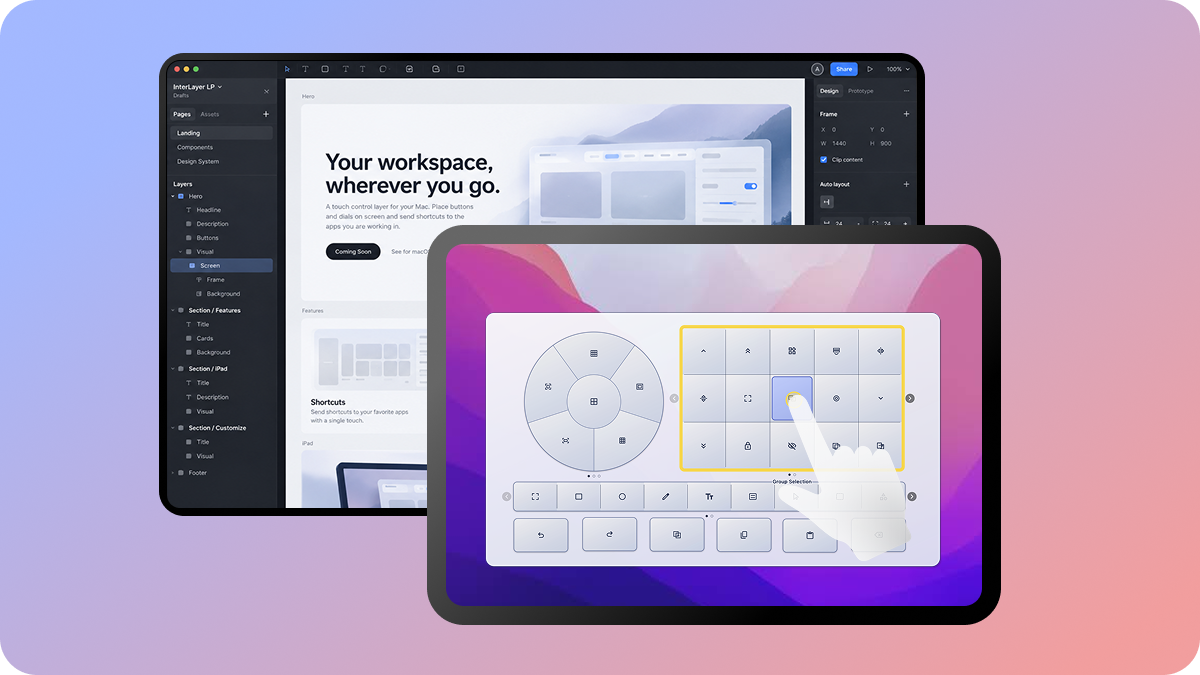 InterLayer running on a Mac and an iPad